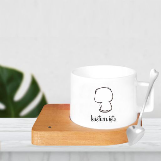 Ahşap Tabak Kaşıklı Fincan