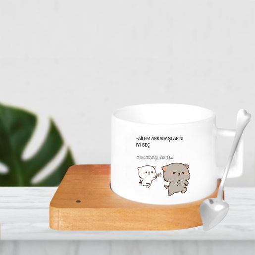Ahşap Tabak Kaşıklı Fincan
