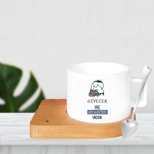 Ahşap Tabak Kaşıklı Fincan