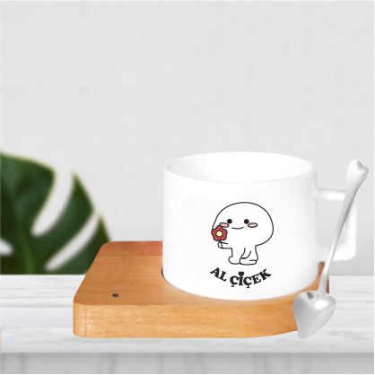 Ahşap Tabak Kaşıklı Fincan