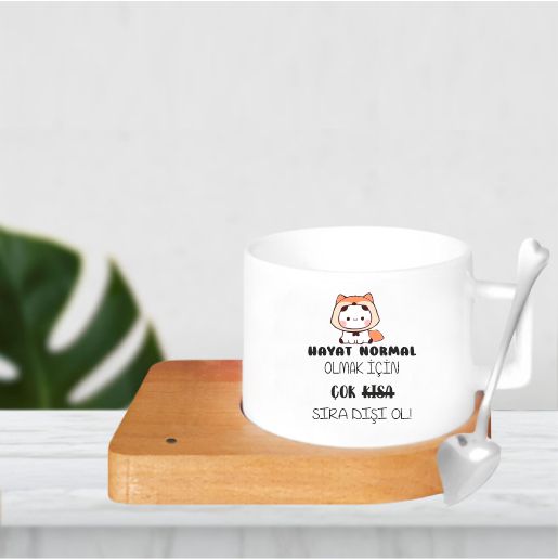 Ahşap Tabak Kaşıklı Fincan