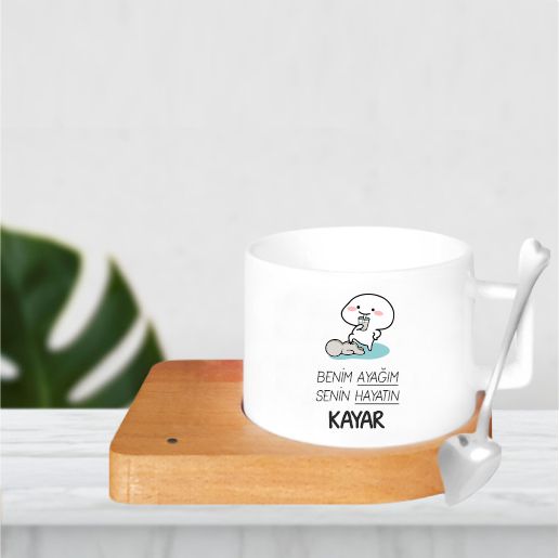 Ahşap Tabak Kaşıklı Fincan