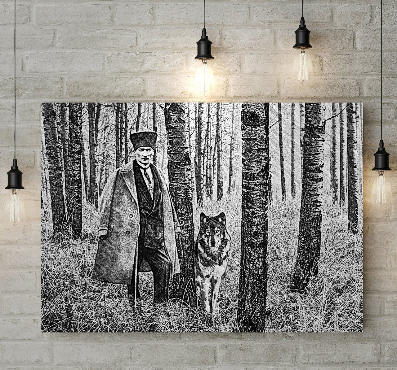 Atatürk Kurt Tasarımlı Karakalem Kanvas Tablo 50x70cm-1