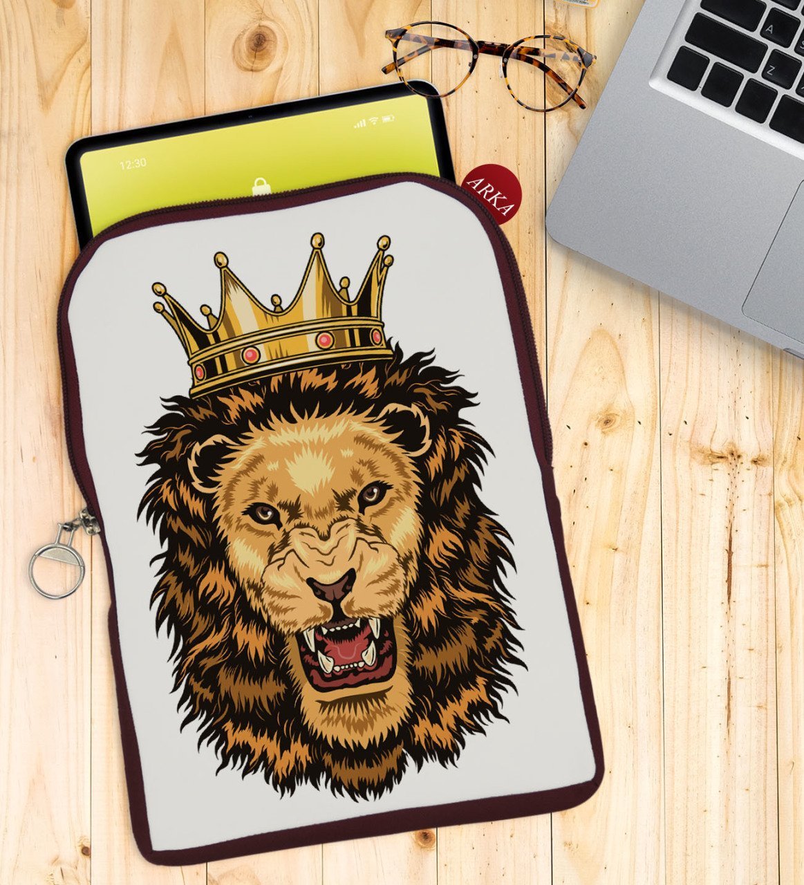 BK Gift Aslan Tasarımlı Taşınabilir Koruyucu Tablet Kılıfı & Organizer Çanta - Bordo-1