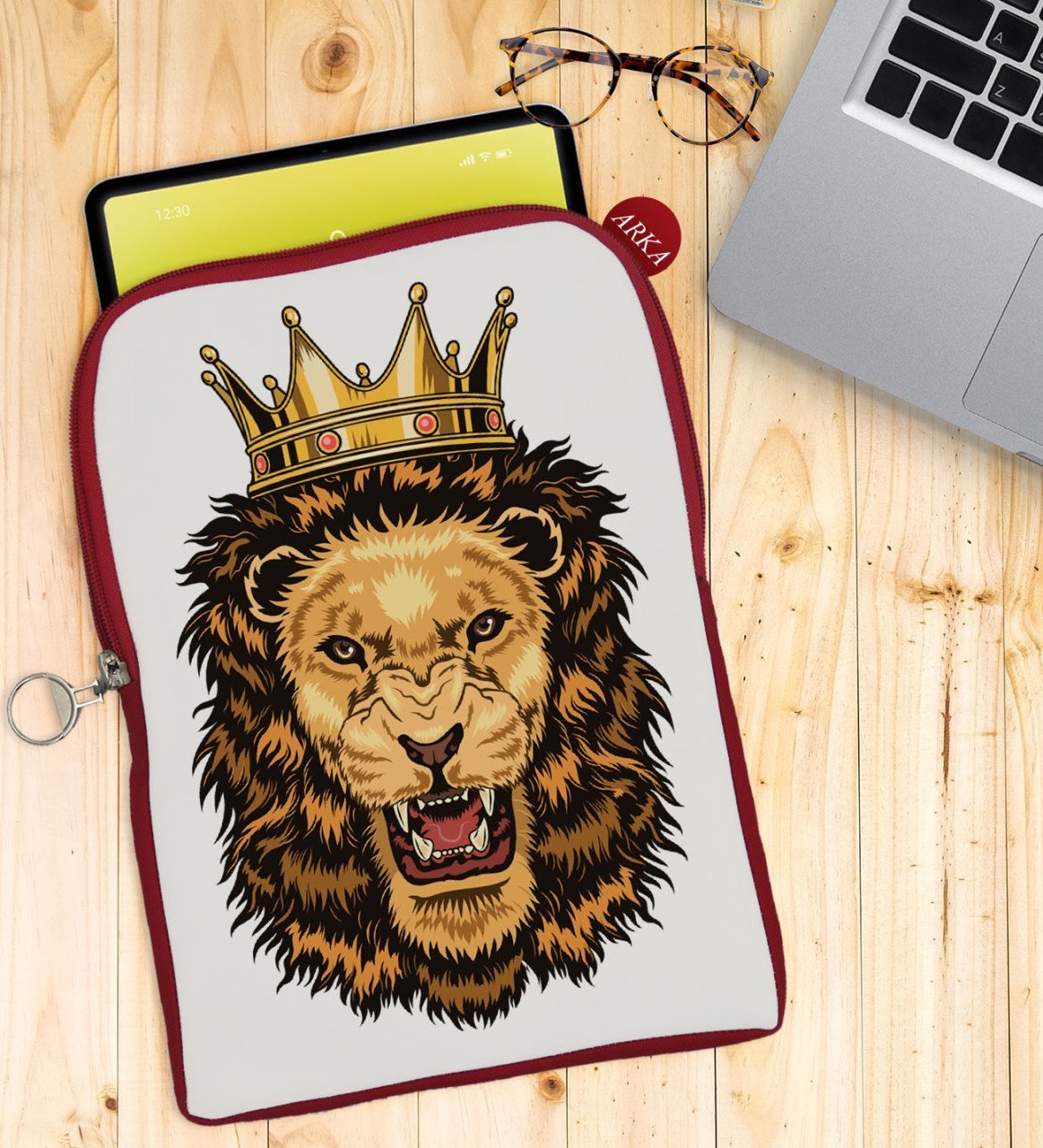 BK Gift Aslan Tasarımlı Taşınabilir Koruyucu Tablet Kılıfı & Organizer Çanta - Kırmızı-1