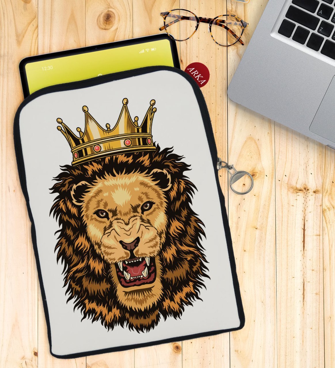 BK Gift Aslan Tasarımlı Taşınabilir Koruyucu Tablet Kılıfı & Organizer Çanta - Siyah-1