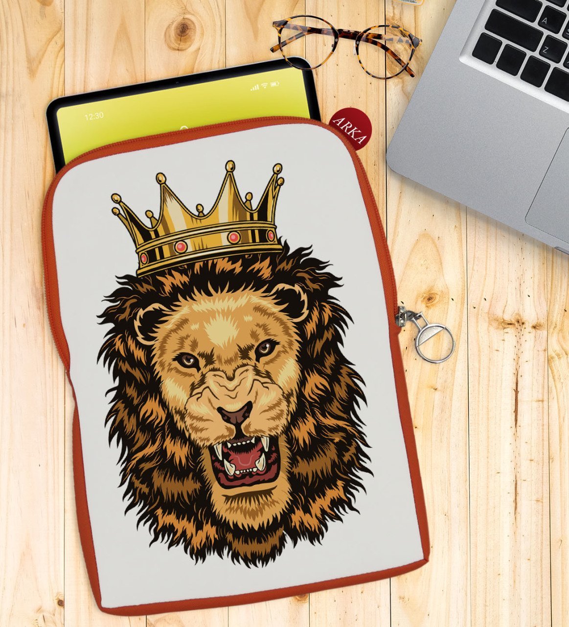 BK Gift Aslan Tasarımlı Taşınabilir Koruyucu Tablet Kılıfı & Organizer Çanta - Turuncu-1
