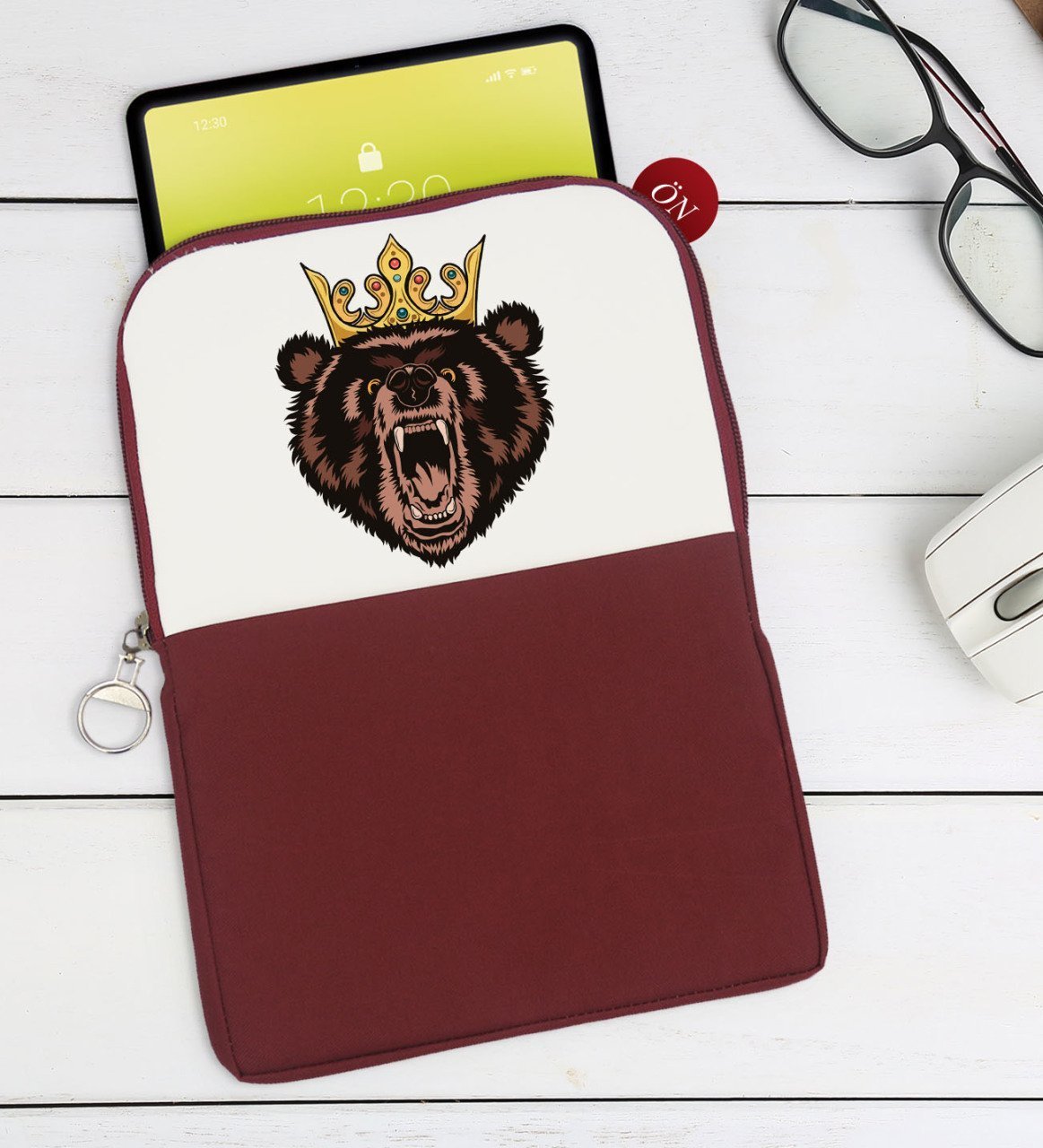 BK Gift Ayı Tasarımlı Taşınabilir Koruyucu Tablet Kılıfı & Organizer Çanta - Bordo-1