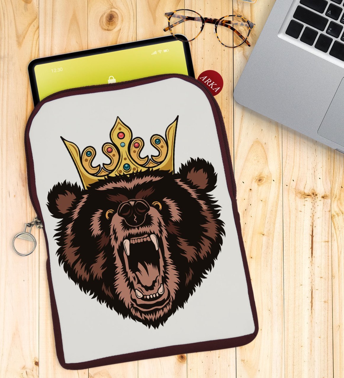 BK Gift Ayı Tasarımlı Taşınabilir Koruyucu Tablet Kılıfı & Organizer Çanta - Bordo-1