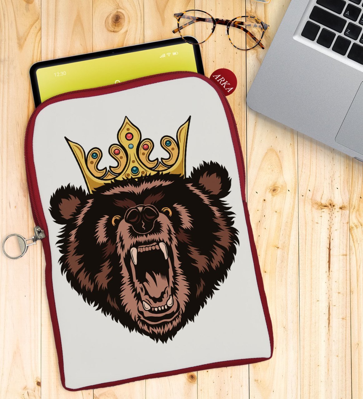 BK Gift Ayı Tasarımlı Taşınabilir Koruyucu Tablet Kılıfı & Organizer Çanta - Kırmızı-1