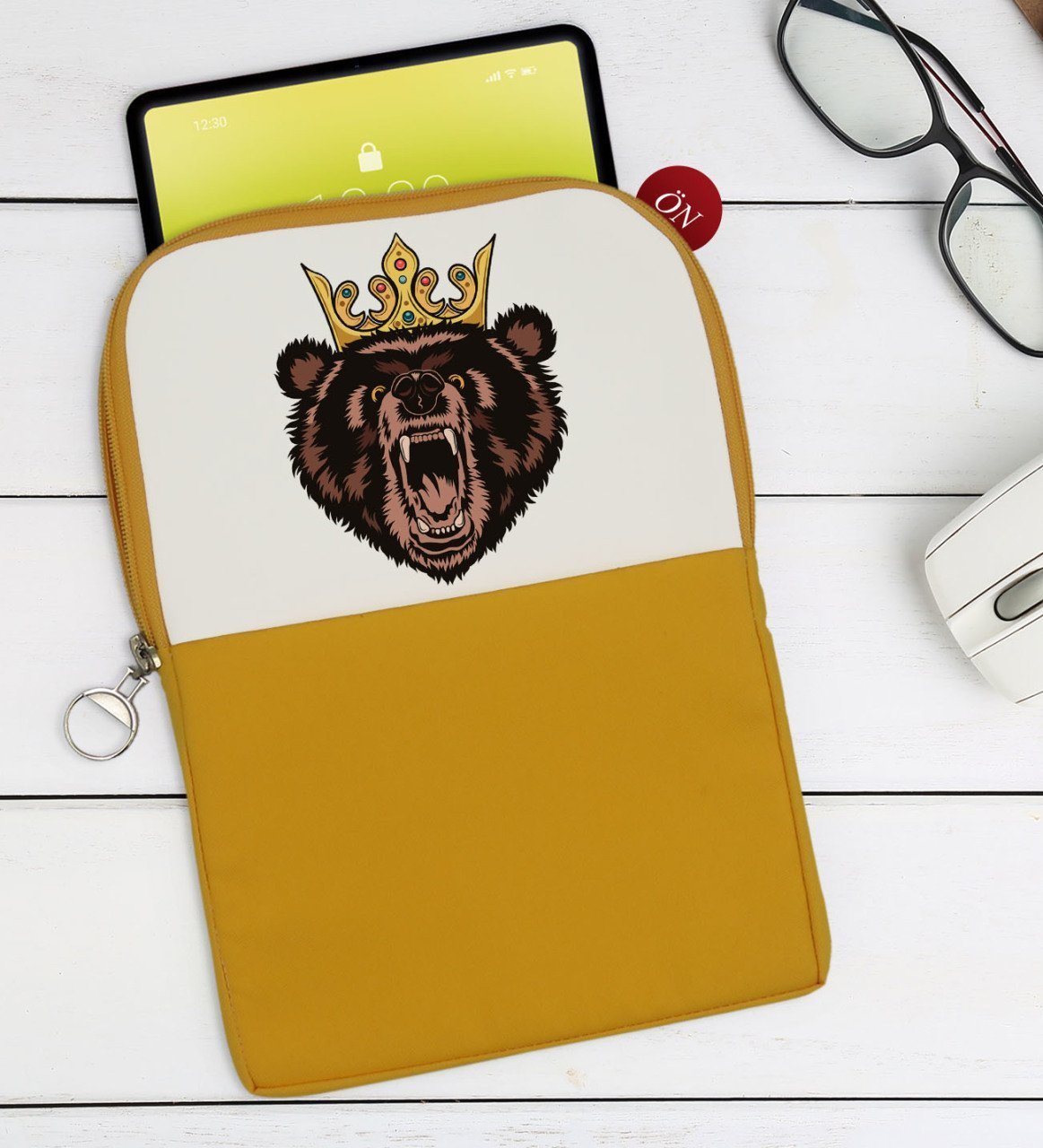 BK Gift Ayı Tasarımlı Taşınabilir Koruyucu Tablet Kılıfı & Organizer Çanta - Sarı-1