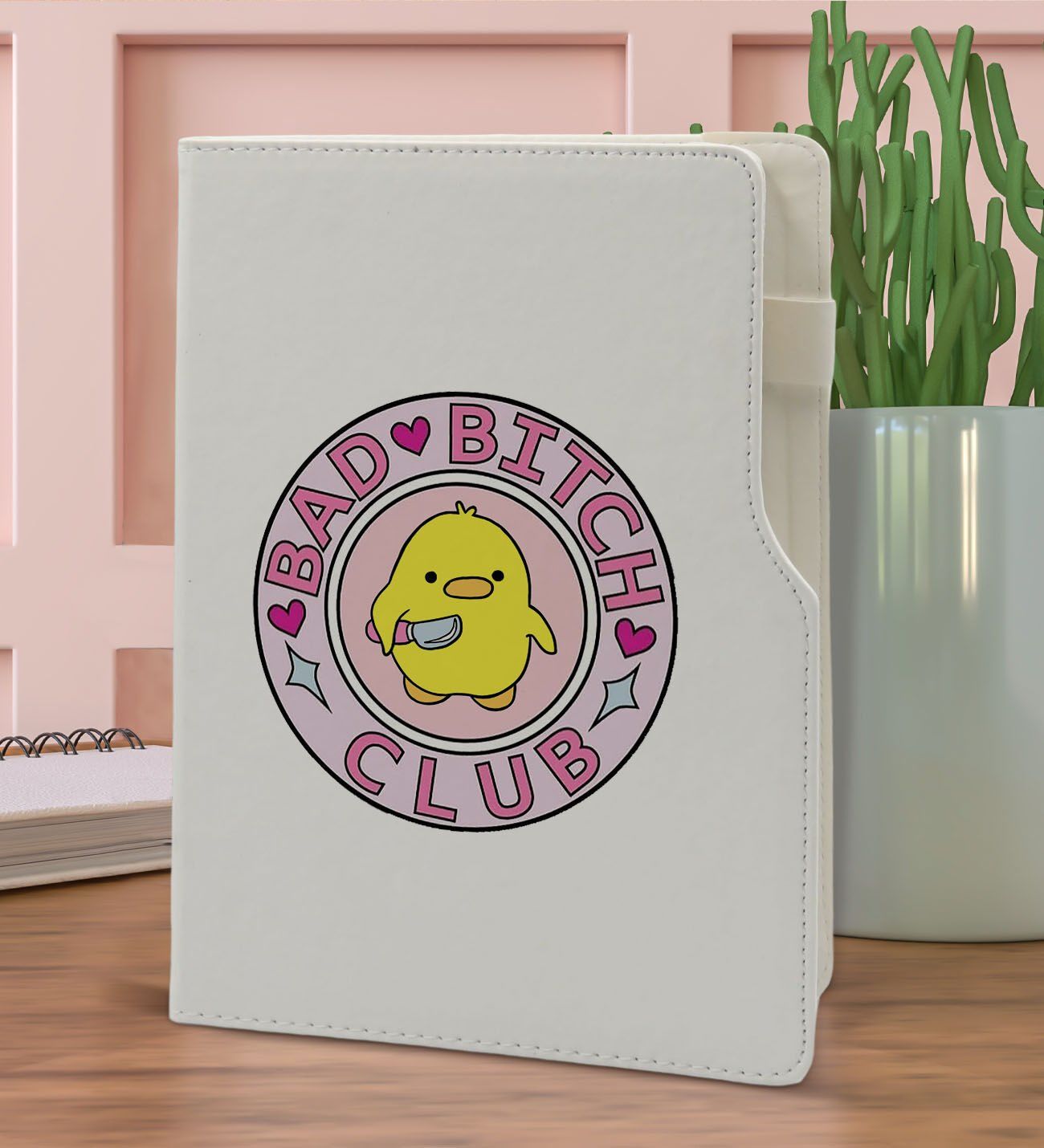 BK Gift Bad Bitch Tasarımlı Beyaz Termo Deri Not Defteri 15x21cm-1