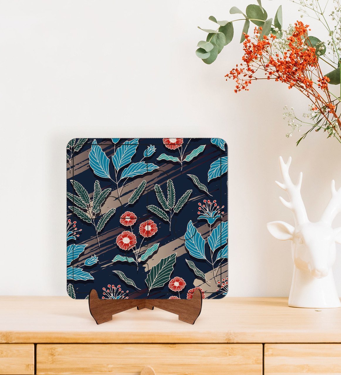 BK Gift Çiçekler Tasarımlı Ahşap Standlı Puzzle Çerçeve-2