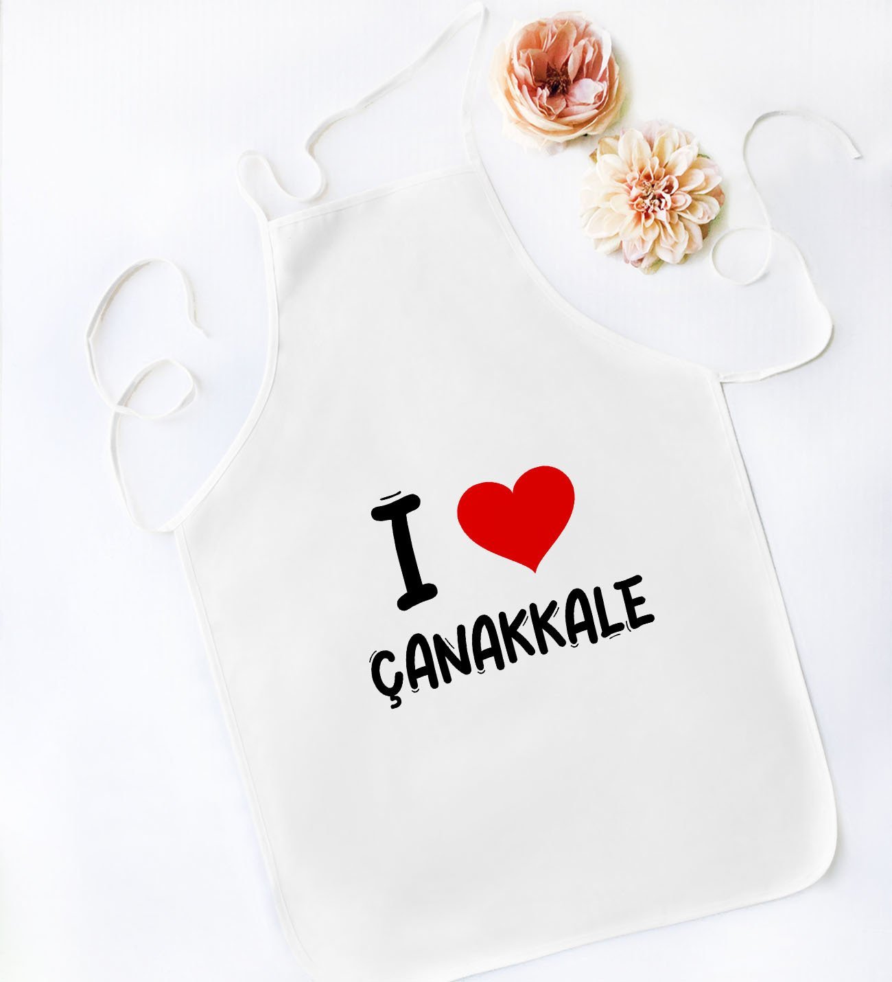 BK Gift I Love Çanakkale Tasarımlı Beyaz Mutfak Önlüğü - Model 1