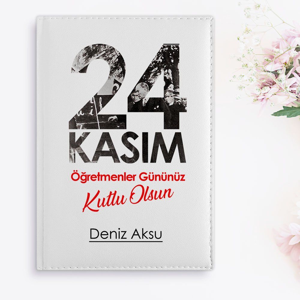 BK Gift Kişiye Özel Öğretmenler Günü Tasarımlı 2024 Beyaz Deri Ajanda- 10, Öğretmene Hediye, Öğretmenler Günü