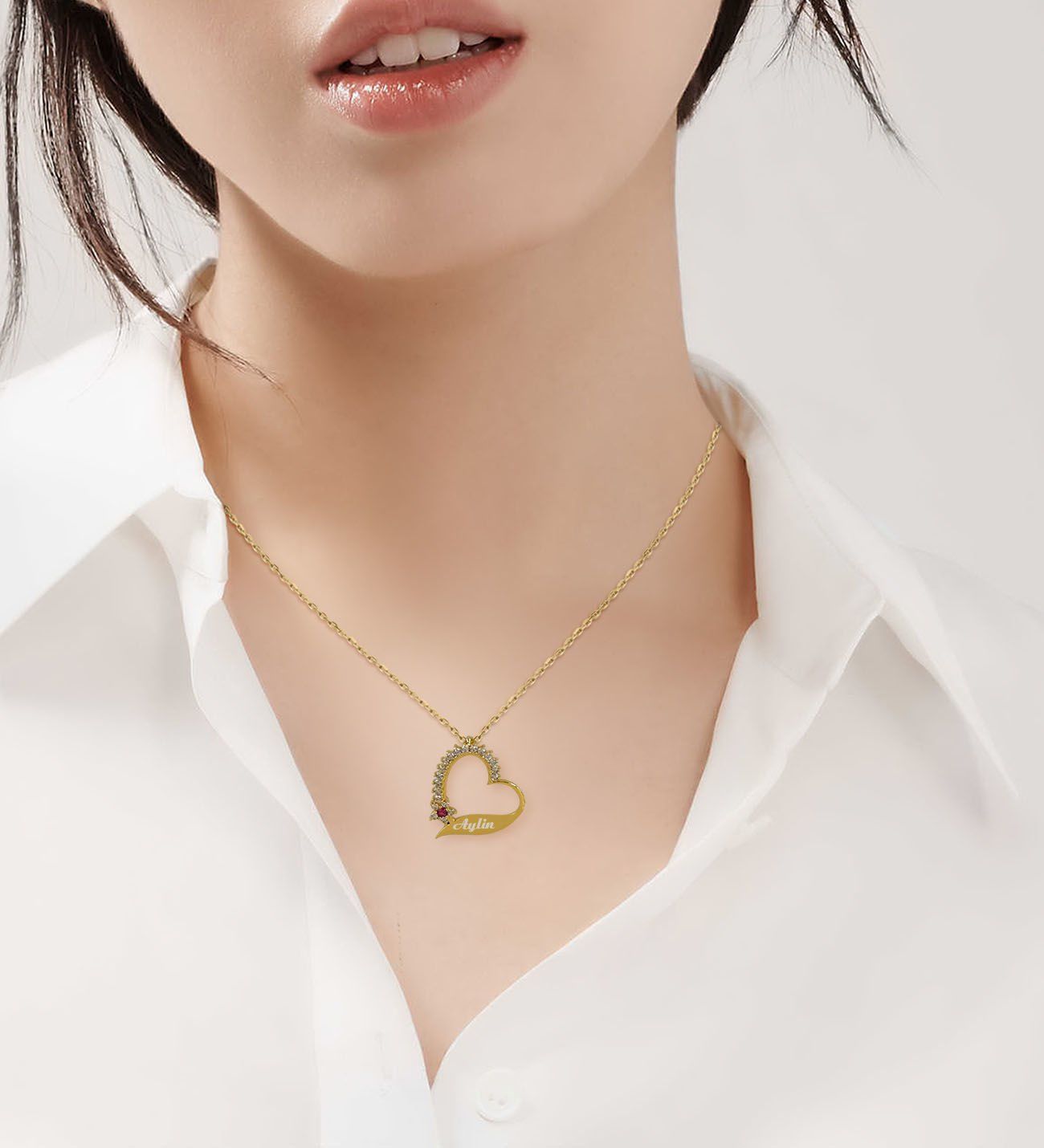 BK Gift Kişiye Özel Zirkon Taşlı Gold Kalp Kolye