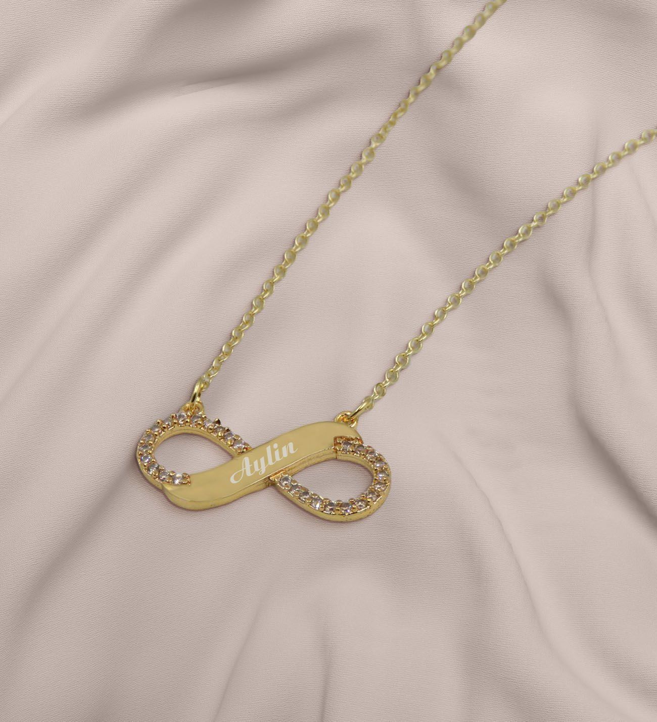 BK Gift Kişiye Özel Zirkon Taşlı Gold Sonsuzluk Kolye
