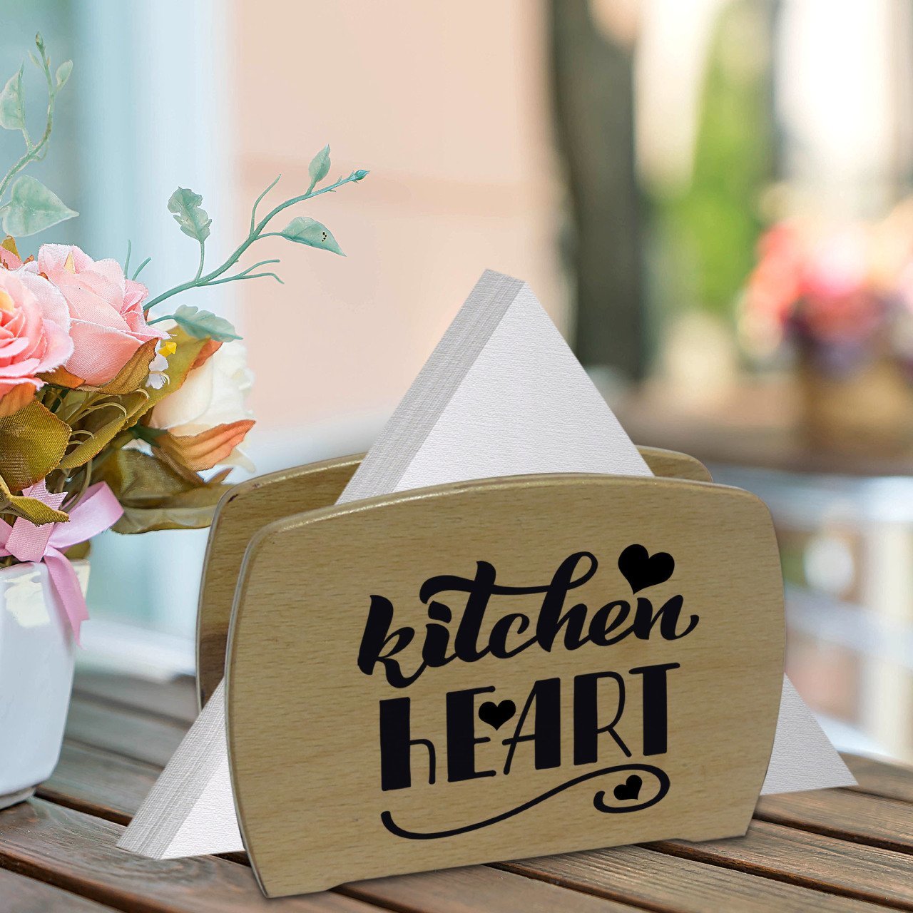 BK Gift Kitchen Heart Tasarımlı Lüks Ahşap Peçetelik-1 BK Gift Kitchen Heart Tasarımlı Lüks Ahşap Peçetelik-1