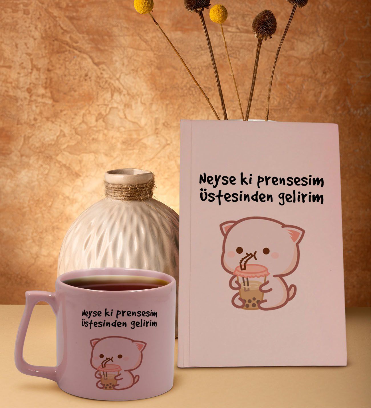 BK Gift Pudra Pembesi Sert Kapaklı Defter ve Middle Kupa Seti, Arkadaşa Hediye, Yeni İş Hediyesi, Doğum Günü Hediyesi-11