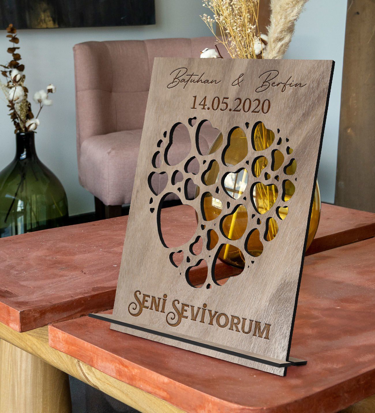 BK Gift Sevgililere Özel İsimli ve Mesajlı Dekoratif Ahşap Biblo,Sevgiliye Hediye,Doğum Günü Hediyesi, Sevgililer Günü Hediyesi