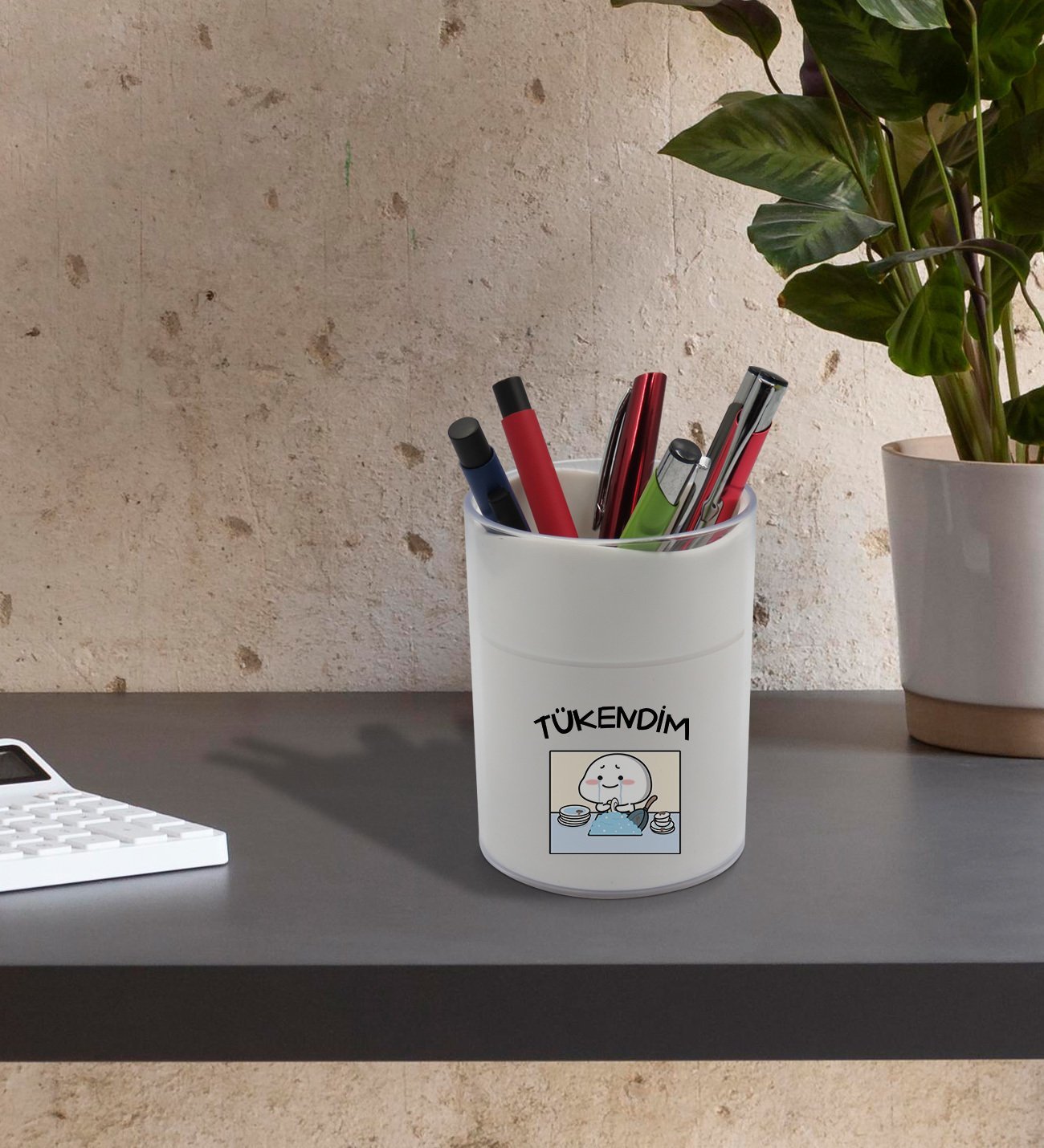 BK Gift Tükendim Tasarımlı Beyaz Akrilik Kalemlik - Model 1 BK Gift Tükendim Tasarımlı Beyaz Akrilik Kalemlik - Model 1