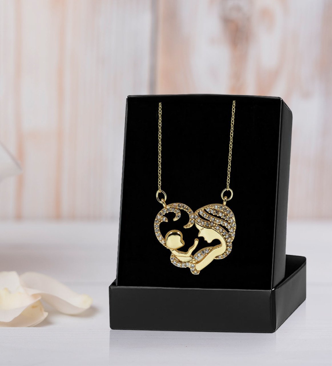 BK Gift Zirkon Taşlı Anne-Bebek Kalp Kolye