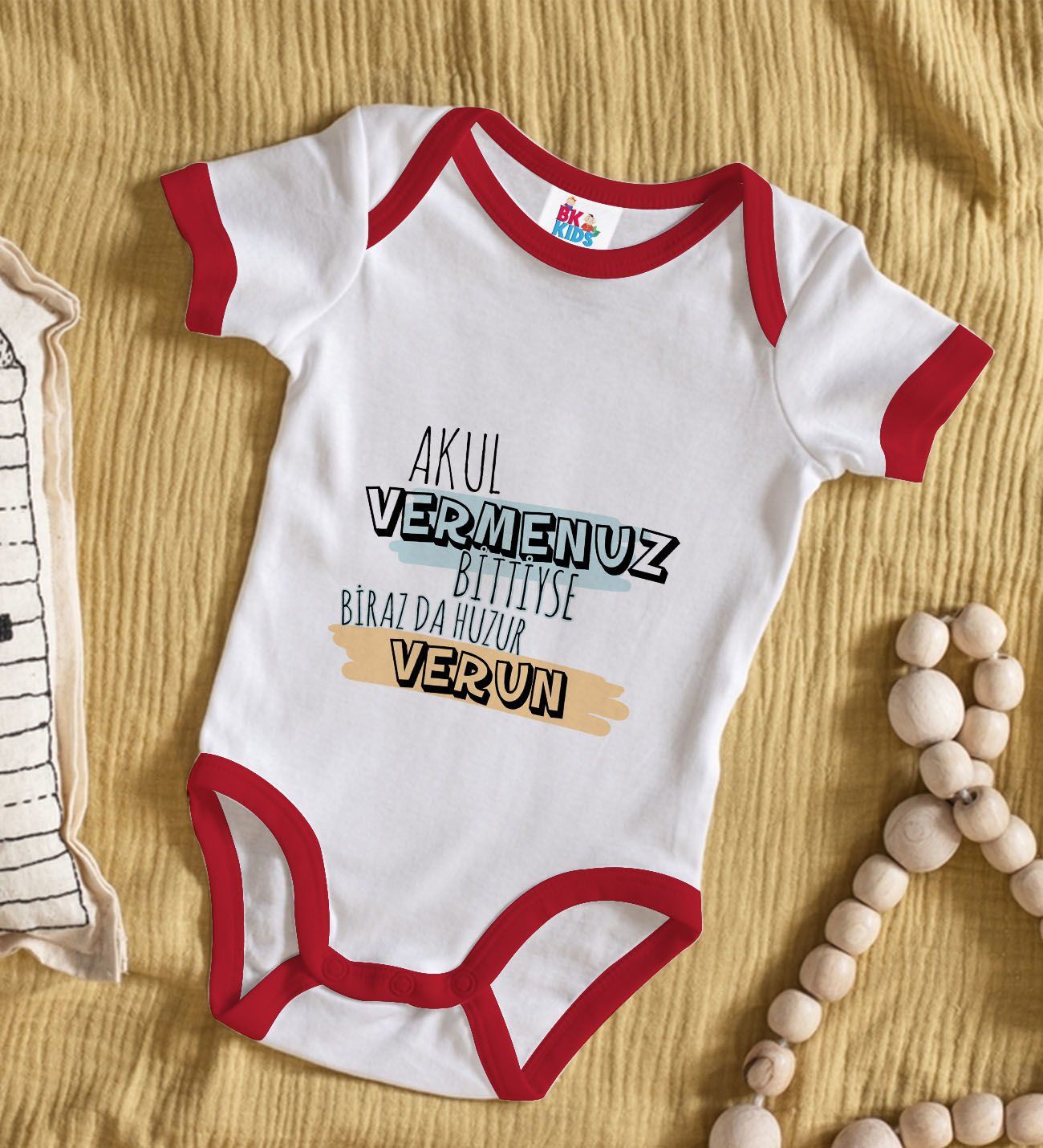 BK Kids Akul Vermenuz Bittiyse Tasarımlı Kırmızı Bebek Body Zıbın-1