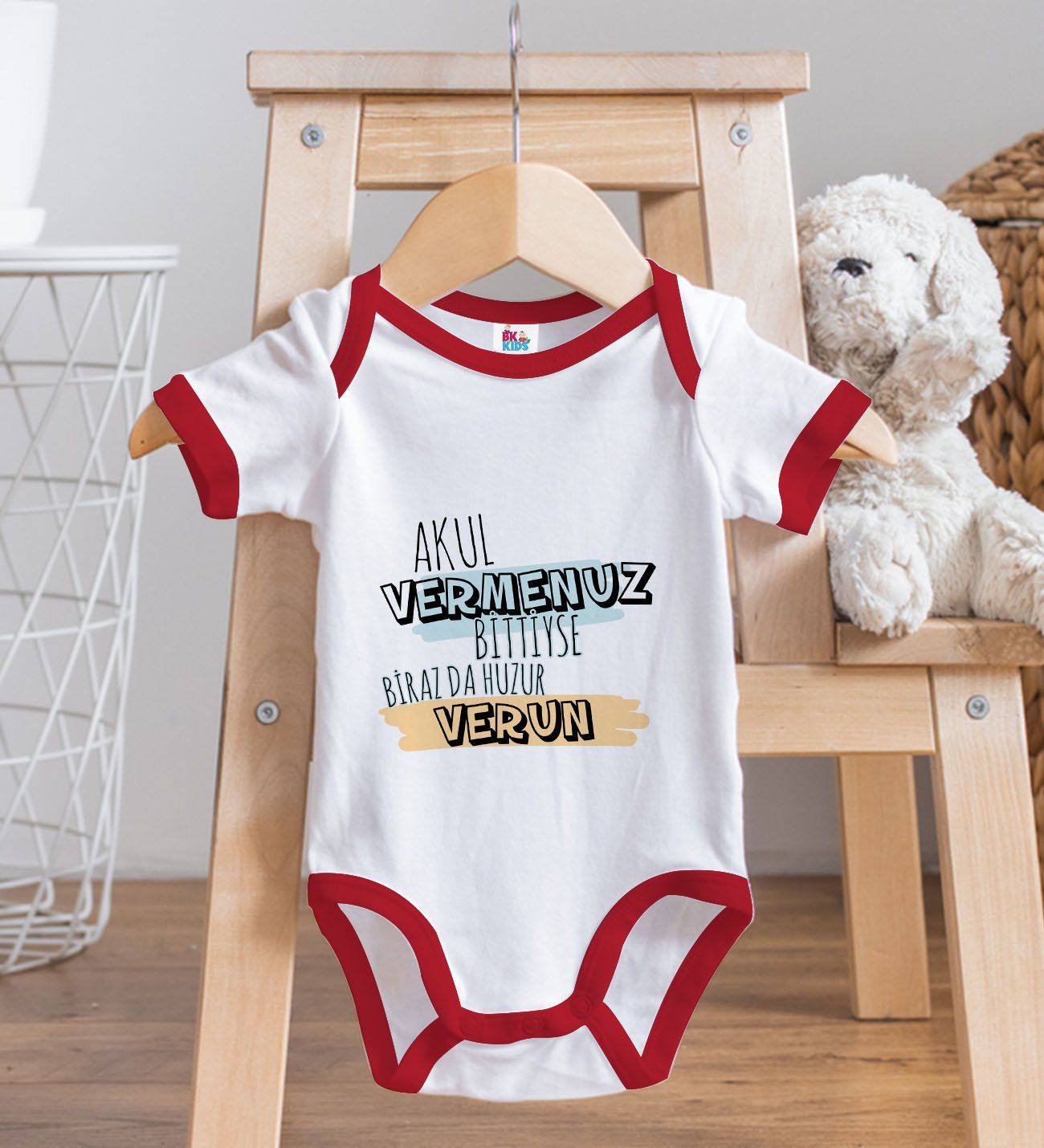 BK Kids Akul Vermenuz Bittiyse Tasarımlı Kırmızı Bebek Body Zıbın-1