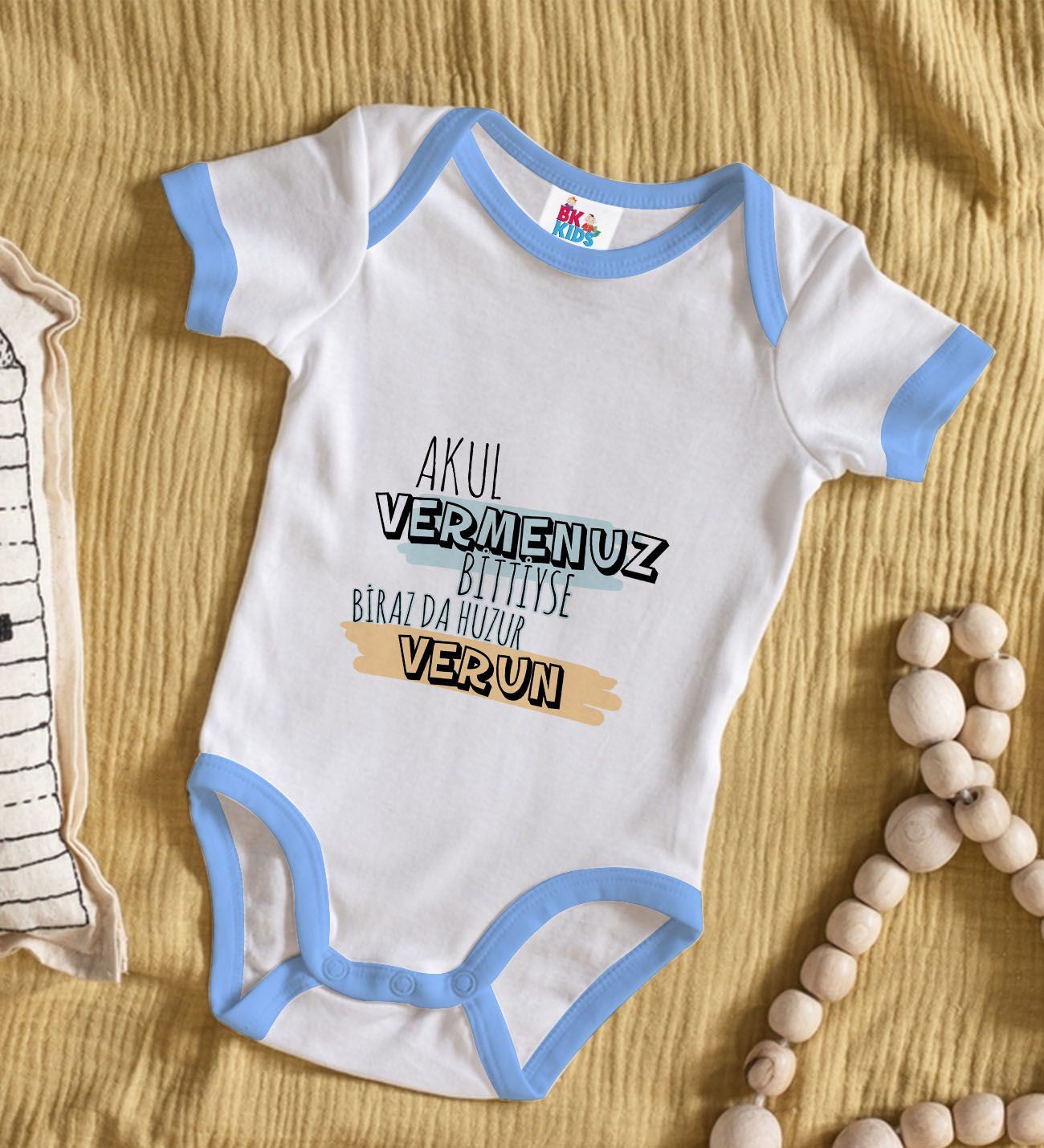BK Kids Akul Vermenuz Bittiyse Tasarımlı Mavi Bebek Body Zıbın-1