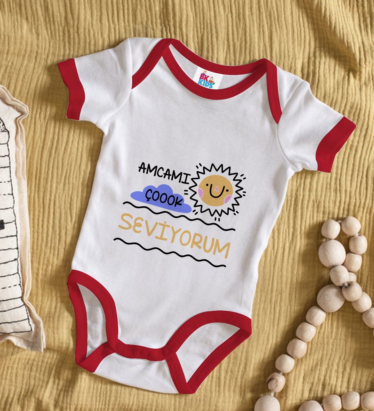 BK Kids Amcamı Çok Seviyorum Tasarımlı Kırmızı Bebek Body Zıbın-1