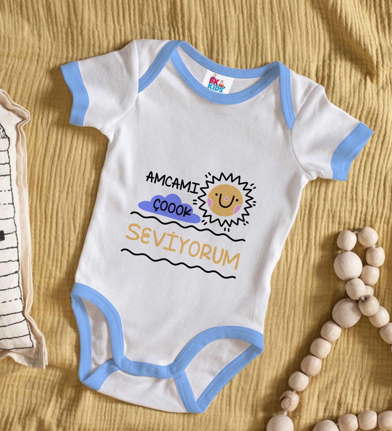 BK Kids Amcamı Çok Seviyorum Tasarımlı Mavi Bebek Body Zıbın-1