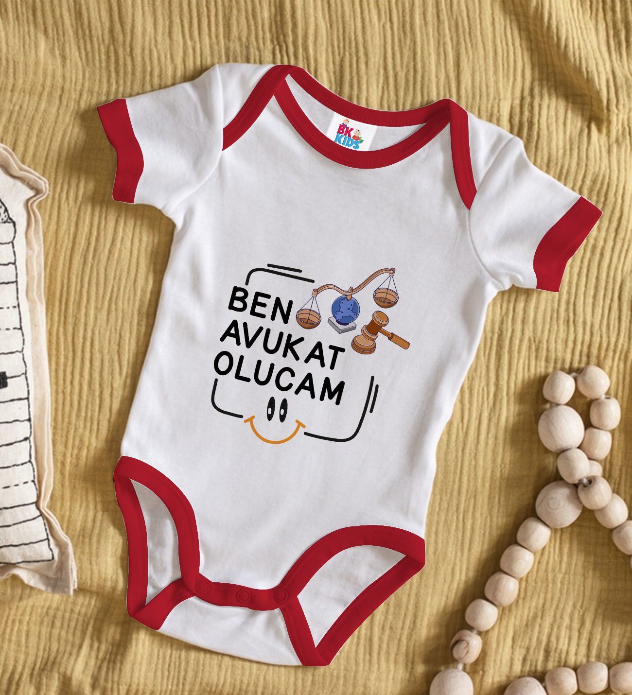 BK Kids Avukat Olucam Tasarımlı Kırmızı Bebek Body Zıbın-1