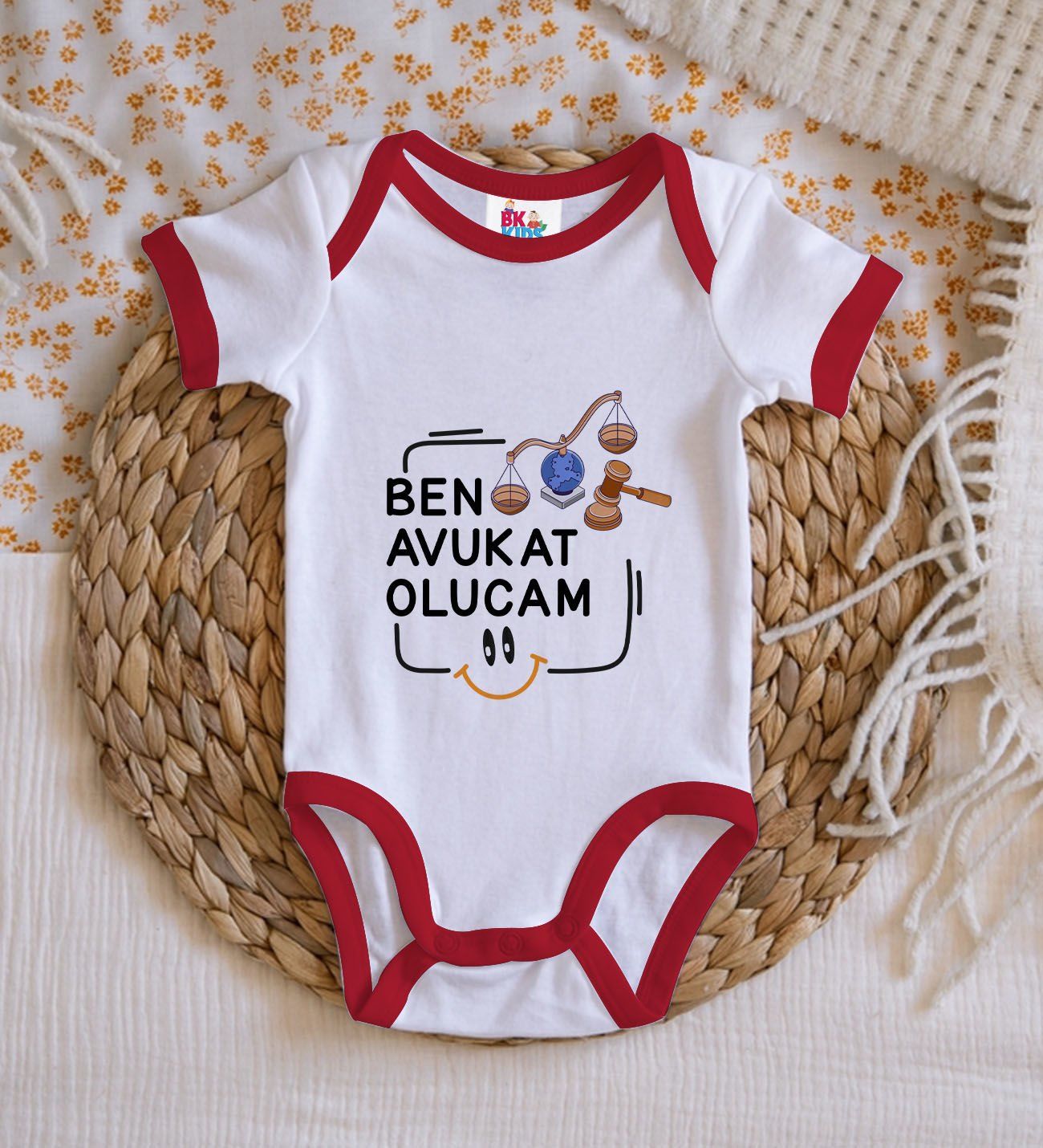 BK Kids Avukat Olucam Tasarımlı Kırmızı Bebek Body Zıbın-1