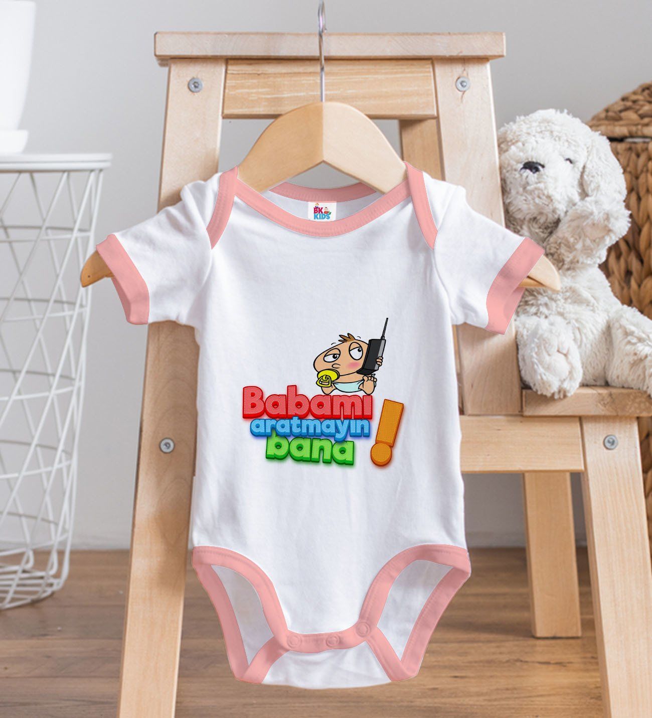 BK Kids Babamı Aratmayın Bana Tasarımlı Pembe Bebek Body Zıbın-1