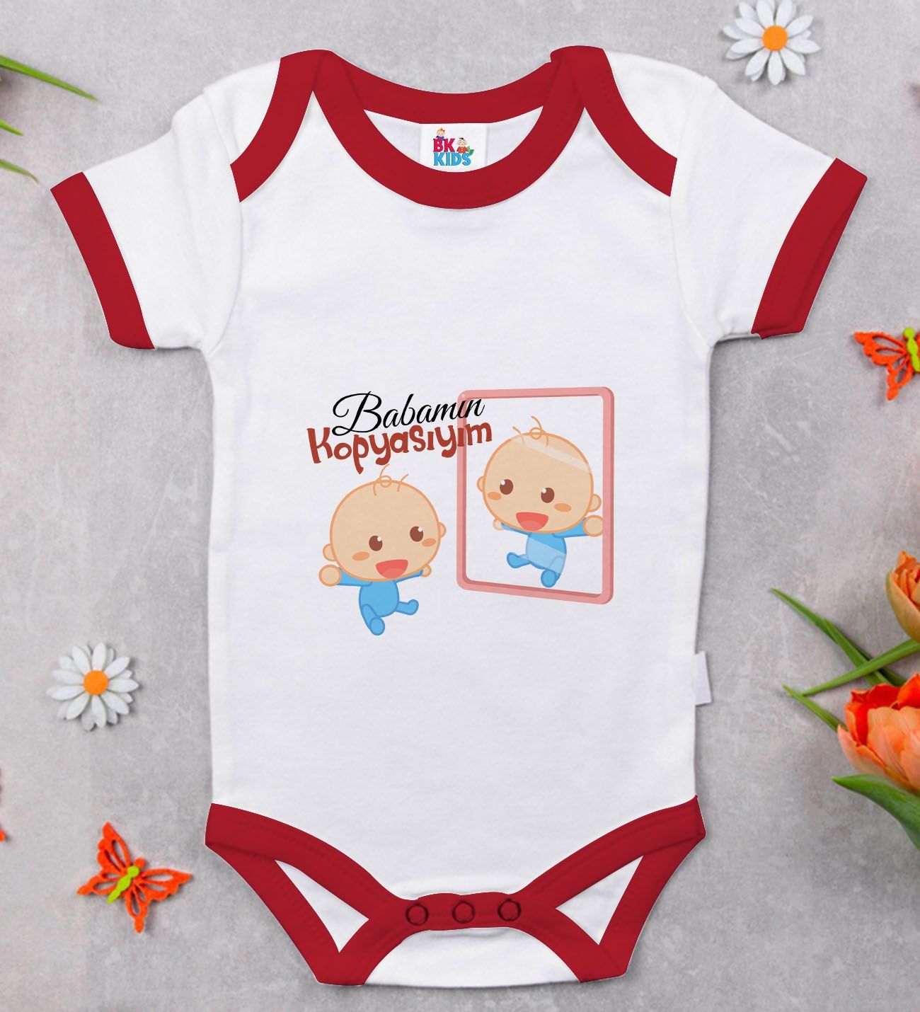BK Kids Babamın Kopyasıyım Tasarımlı Kırmızı Bebek Body Zıbın-1