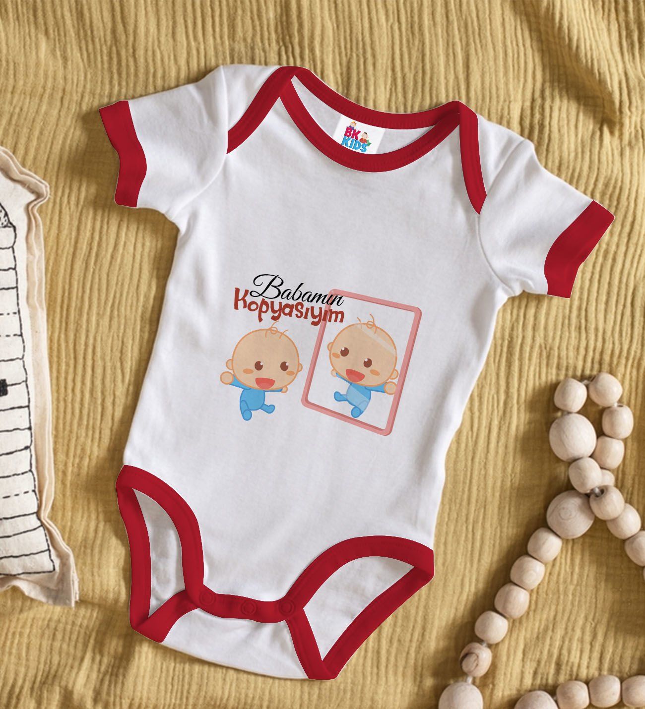 BK Kids Babamın Kopyasıyım Tasarımlı Kırmızı Bebek Body Zıbın-1