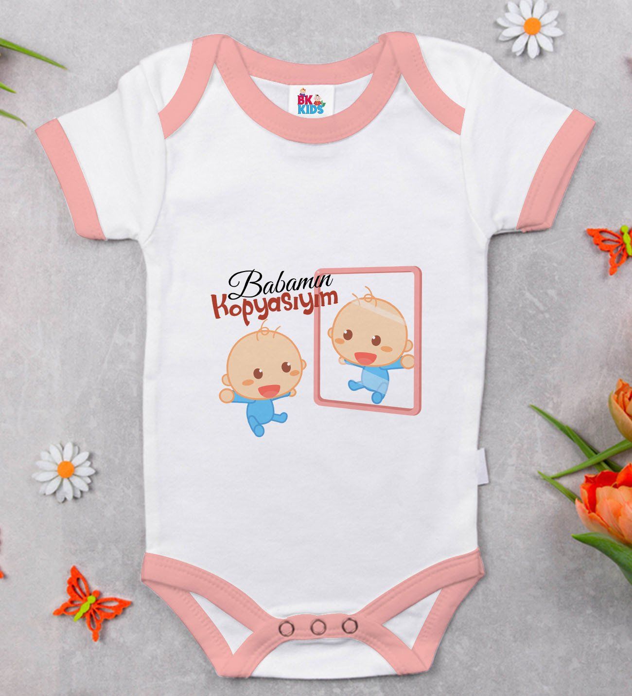 BK Kids Babamın Kopyasıyım Tasarımlı Pembe Bebek Body Zıbın-1