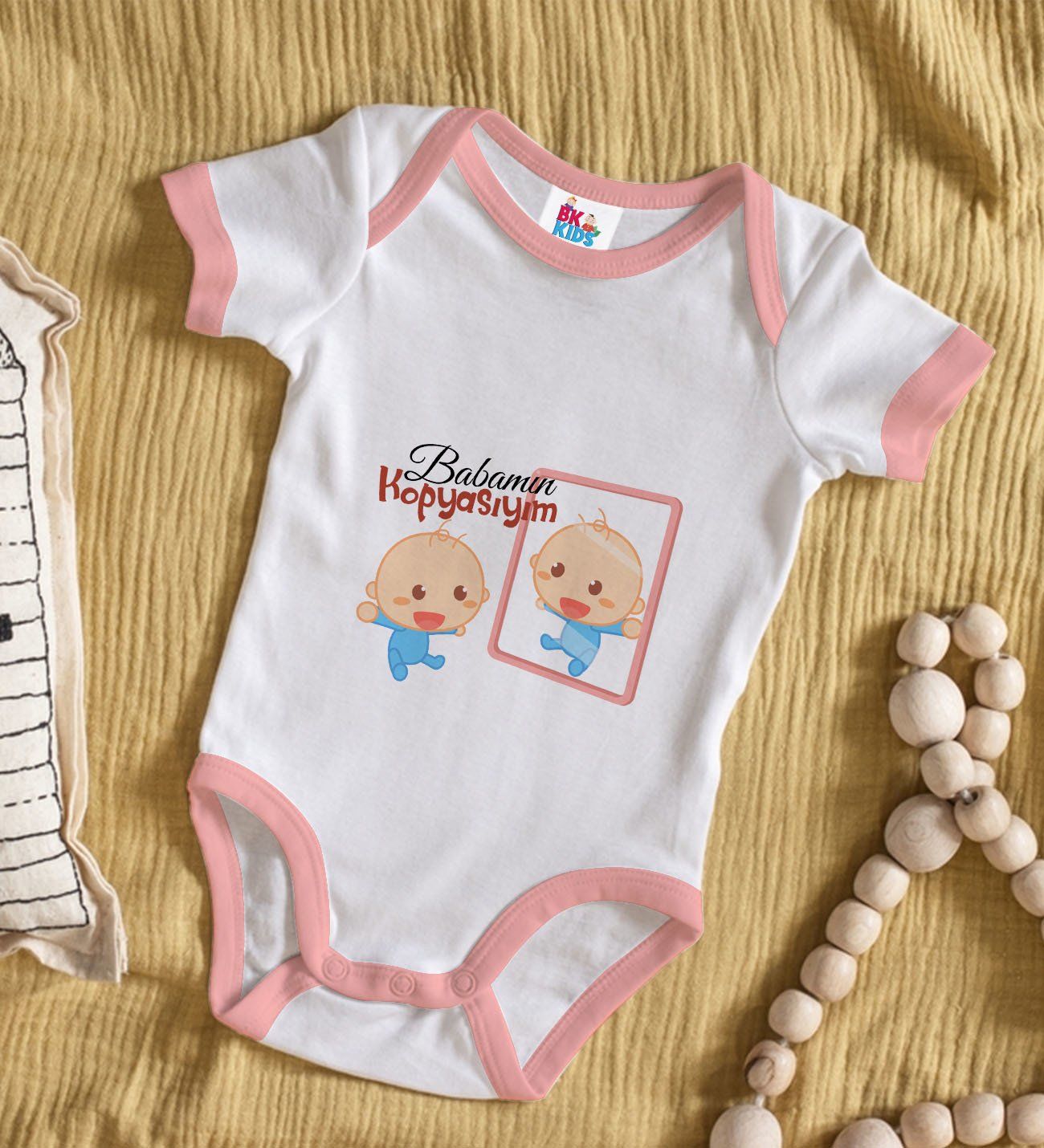 BK Kids Babamın Kopyasıyım Tasarımlı Pembe Bebek Body Zıbın-1
