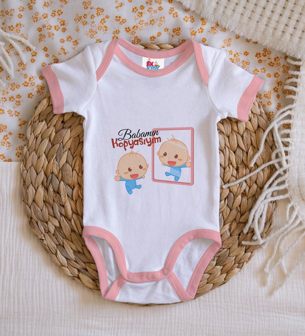 BK Kids Babamın Kopyasıyım Tasarımlı Pembe Bebek Body Zıbın-1