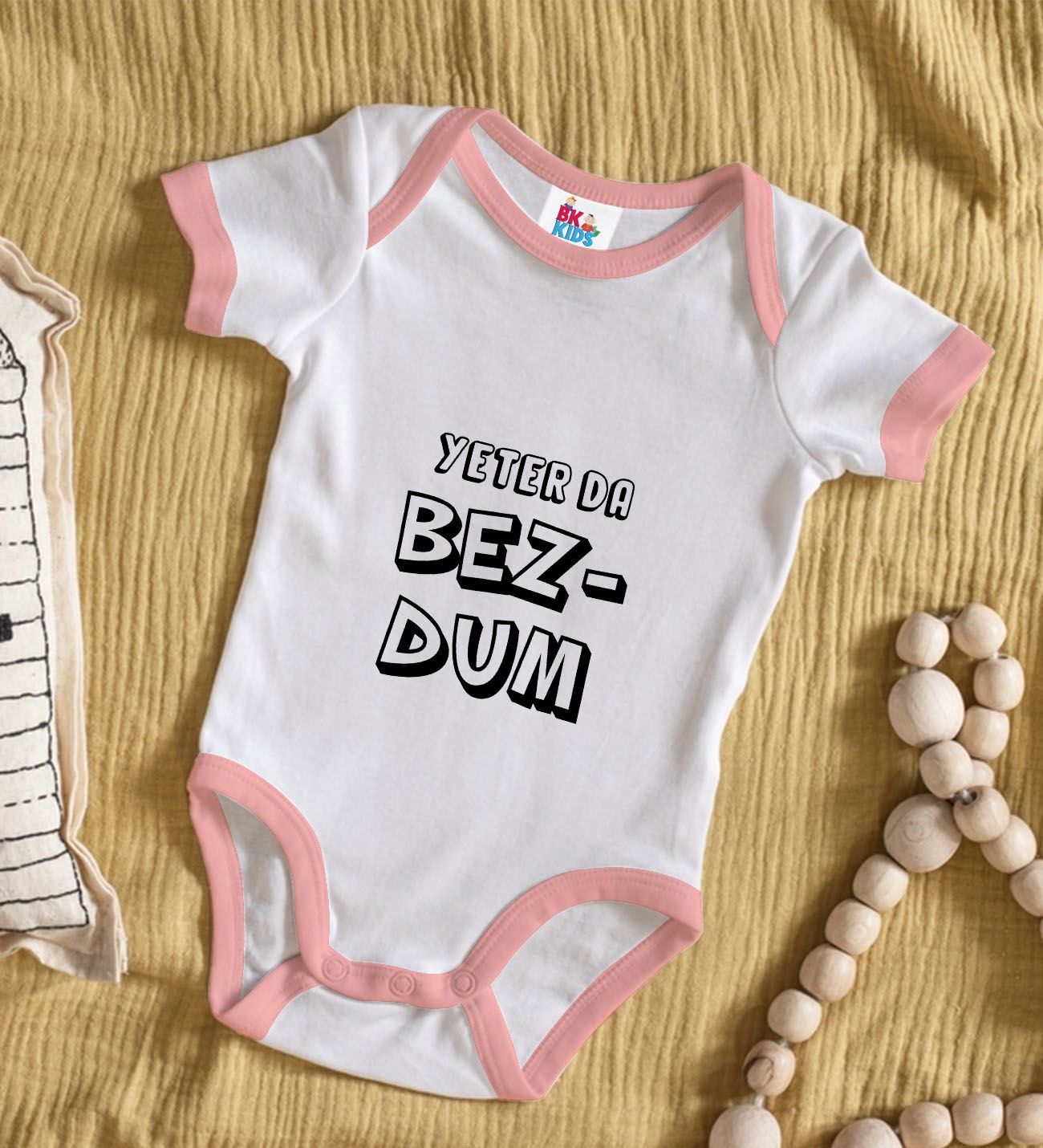 BK Kids Bezdum Tasarımlı Pembe Bebek Body Zıbın-3