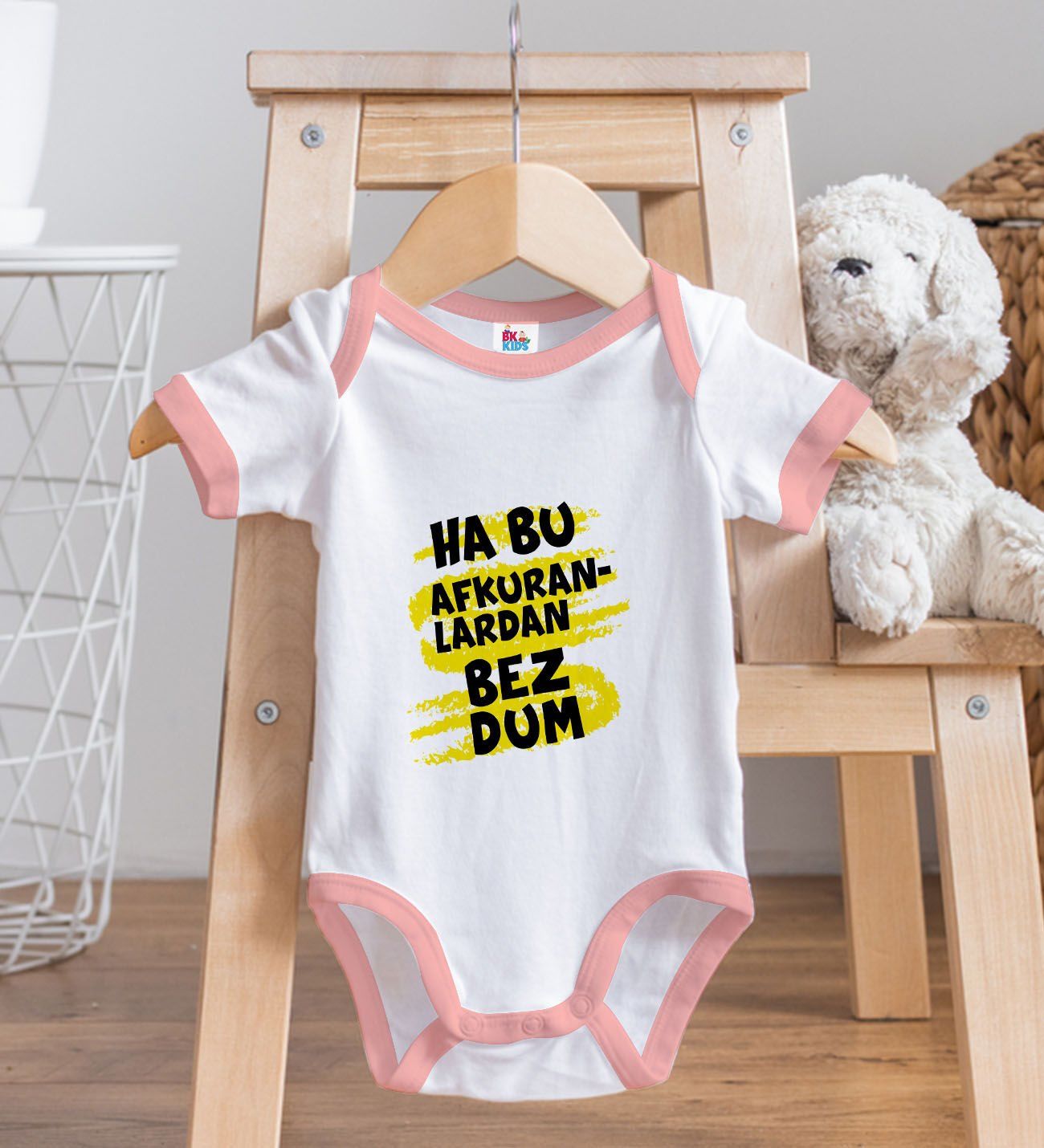 BK Kids Bezdum Tasarımlı Pembe Bebek Body Zıbın-4