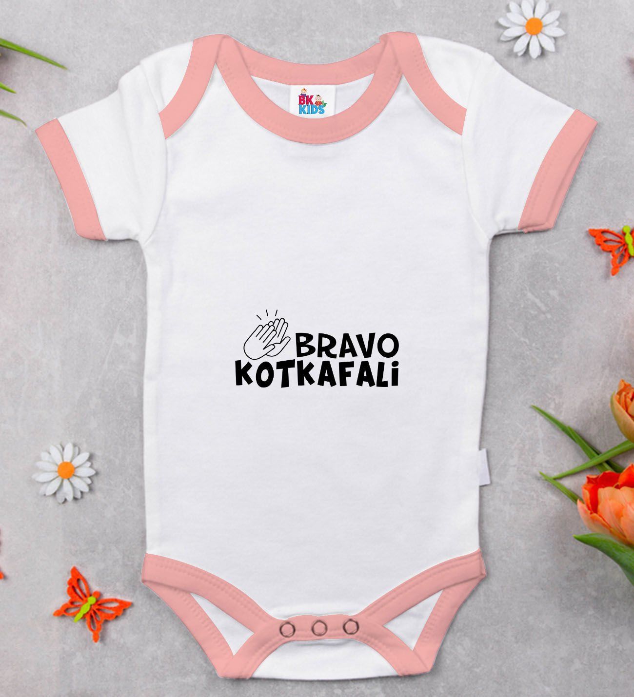 BK Kids Bravo Kotkafali Tasarımlı Pembe Bebek Body Zıbın-1
