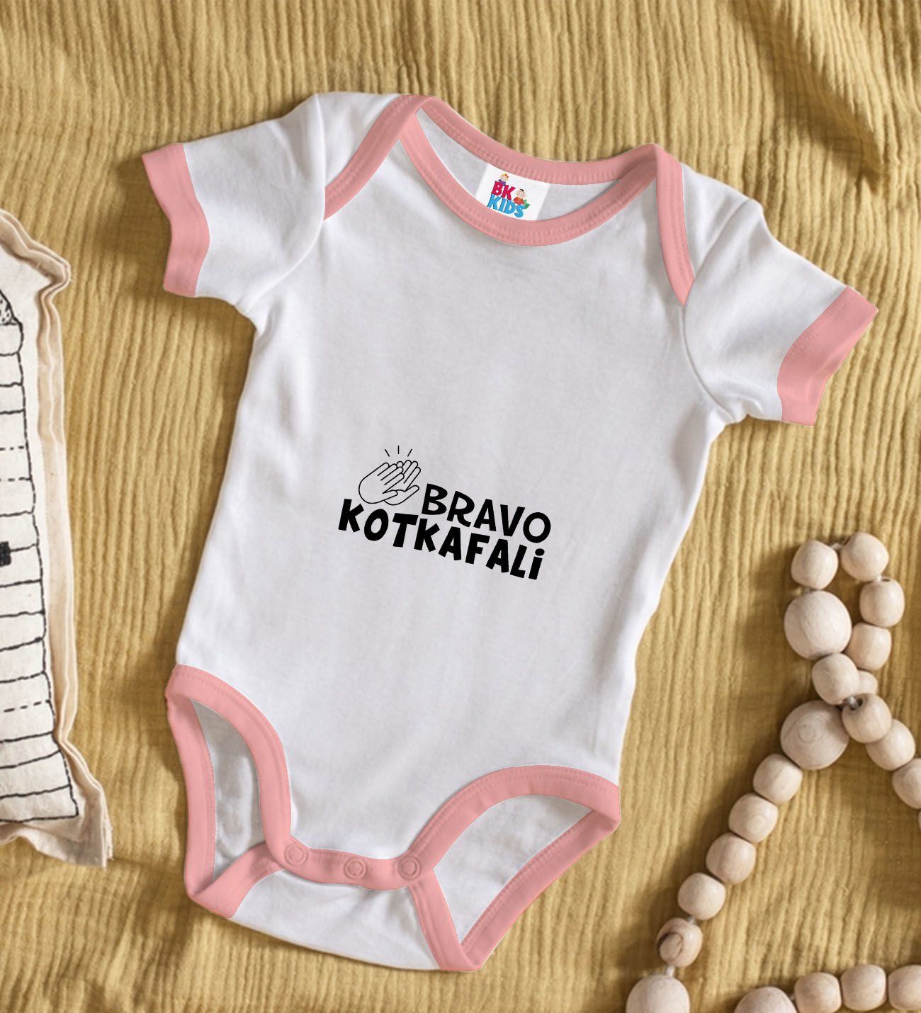 BK Kids Bravo Kotkafali Tasarımlı Pembe Bebek Body Zıbın-1