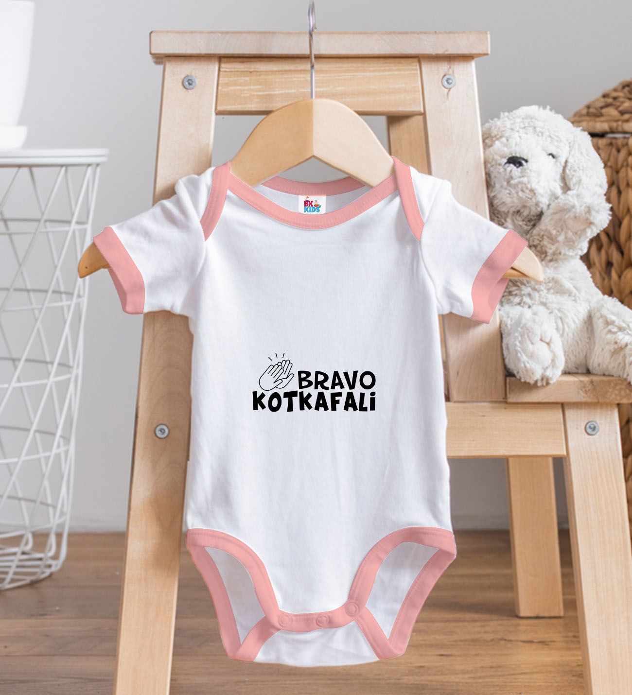 BK Kids Bravo Kotkafali Tasarımlı Pembe Bebek Body Zıbın-1