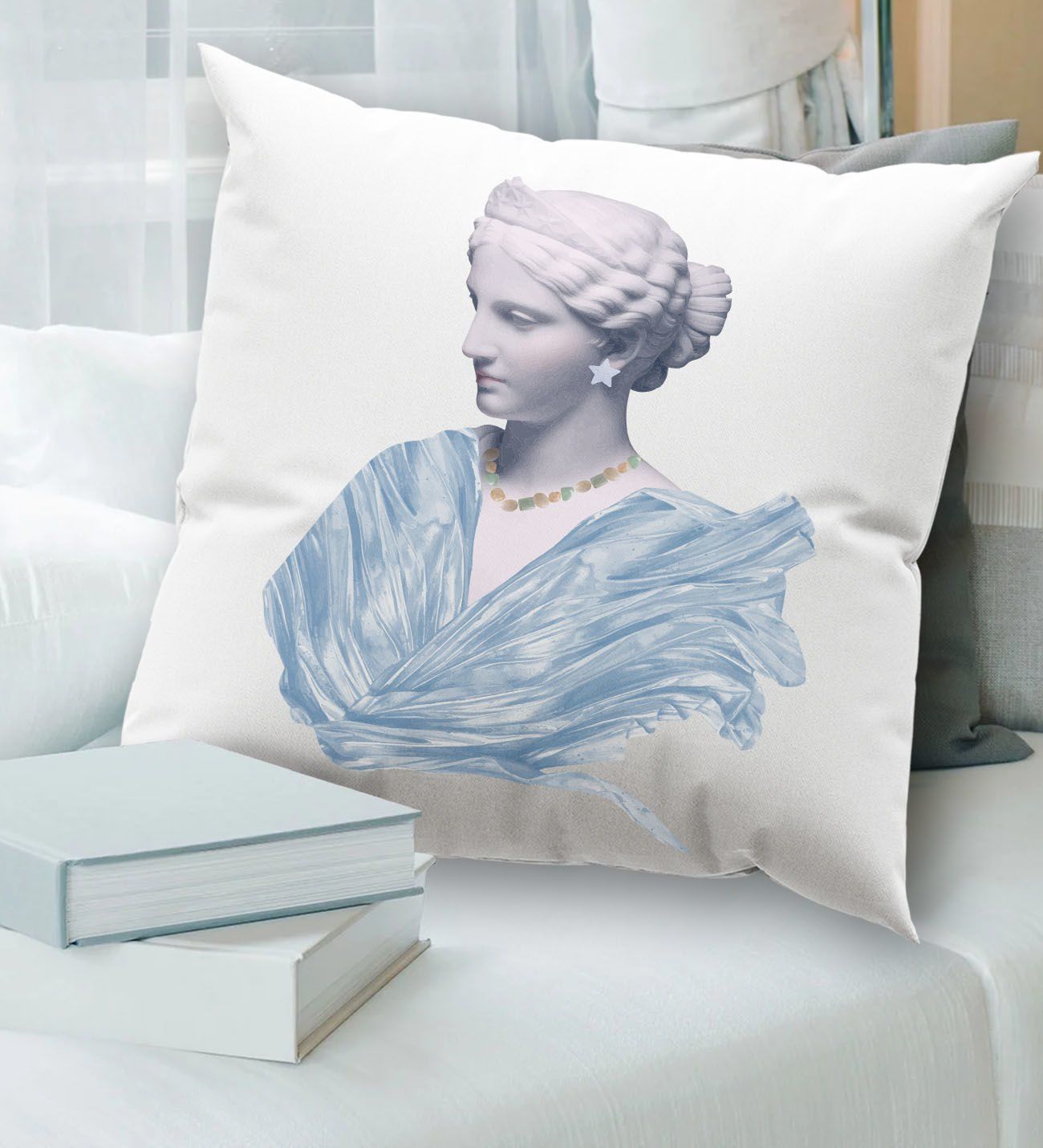BK Gift Modern Art Tasarımlı Beyaz Kırlent Yastık, Ev Hediyesi, Ev Dekorasyonu, Dekoratif Hediye-1
