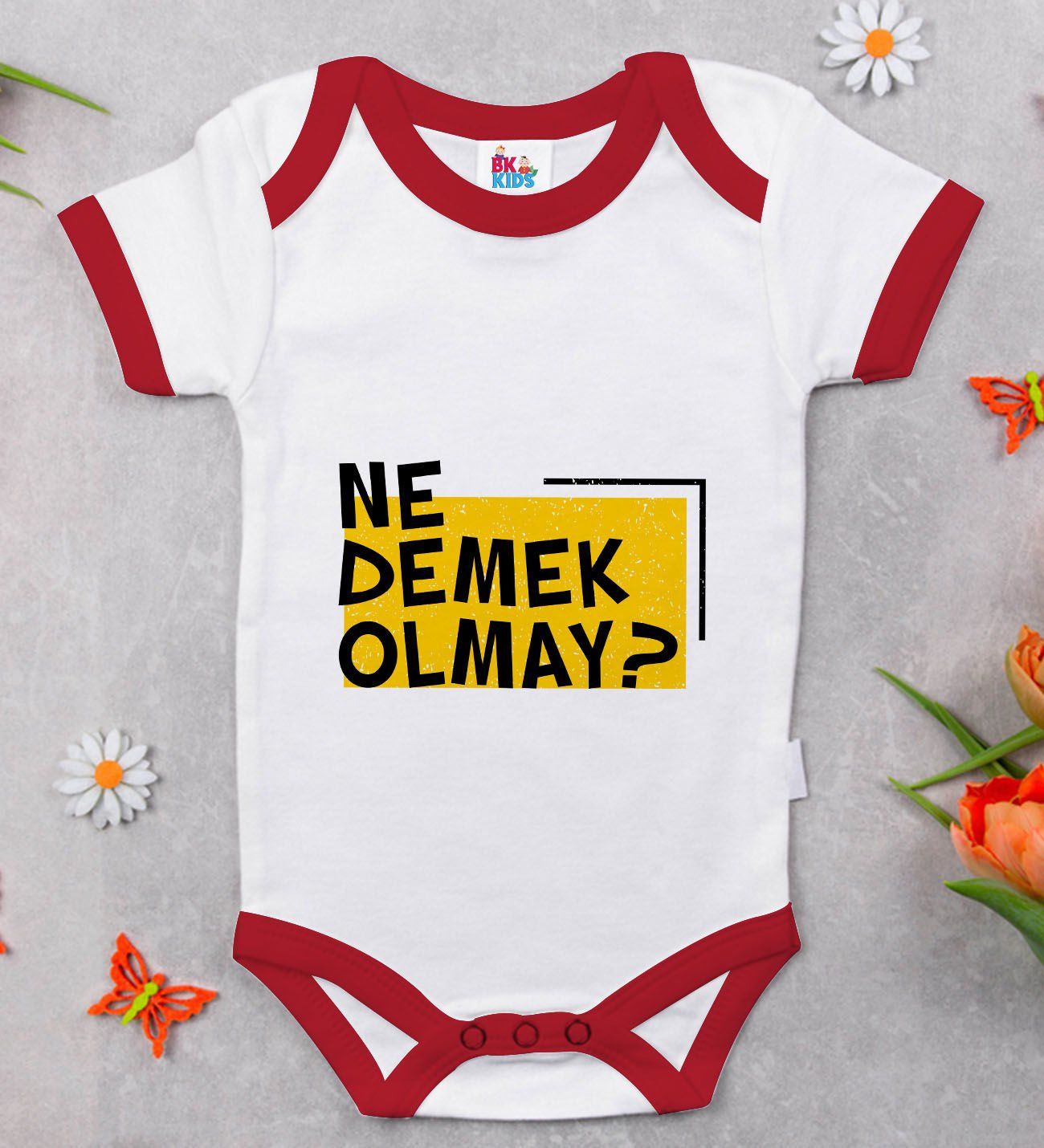 BK Kids Ne Demek Olmay Tasarımlı Kırmızı Bebek Body Zıbın-1 BK Kids Ne Demek Olmay Tasarımlı Kırmızı Bebek Body Zıbın-1