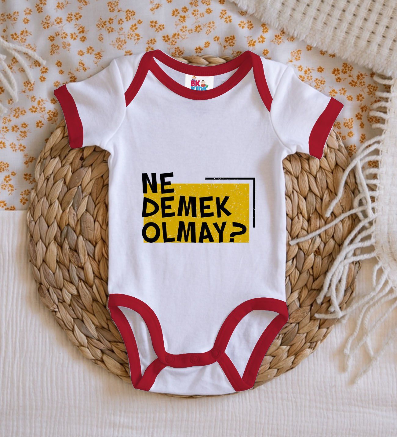 BK Kids Ne Demek Olmay Tasarımlı Kırmızı Bebek Body Zıbın-1 BK Kids Ne Demek Olmay Tasarımlı Kırmızı Bebek Body Zıbın-1