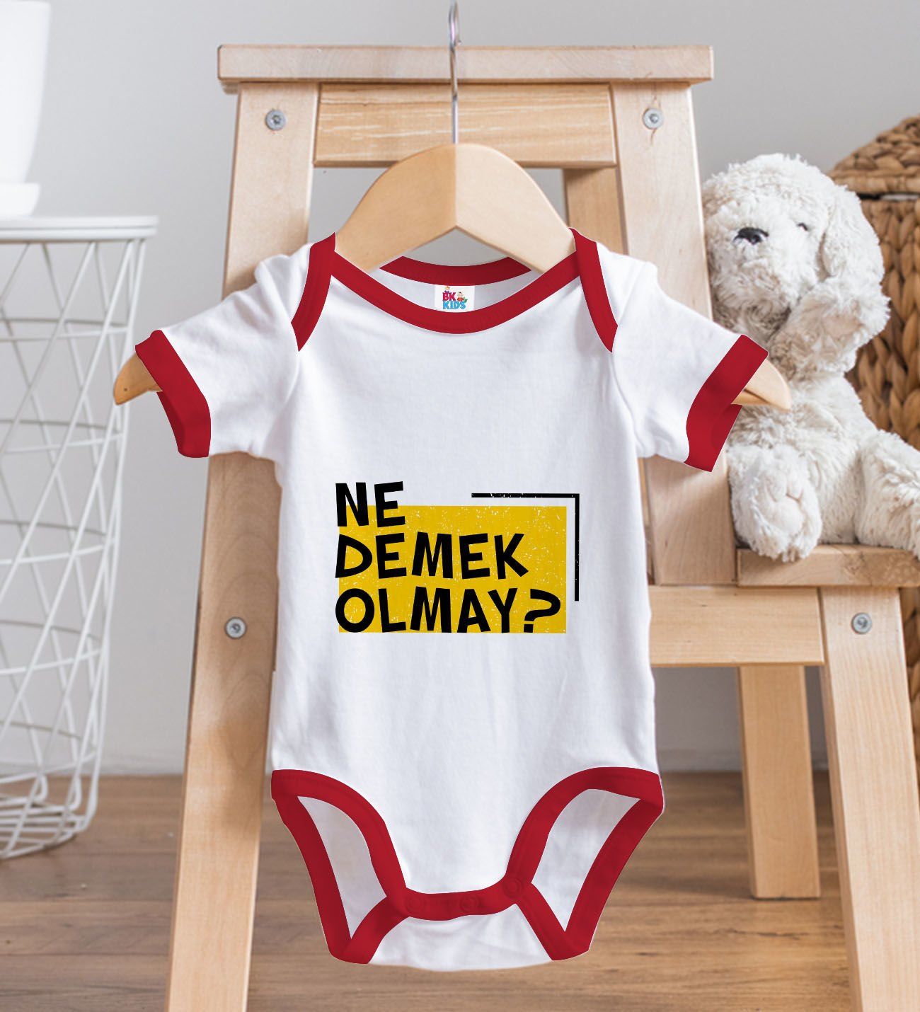 BK Kids Ne Demek Olmay Tasarımlı Kırmızı Bebek Body Zıbın-1 BK Kids Ne Demek Olmay Tasarımlı Kırmızı Bebek Body Zıbın-1